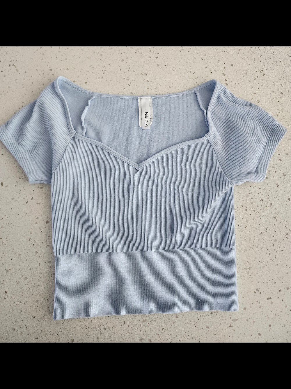 Nikibiki Pale Blue Ribbed Sweetheart Crop Top